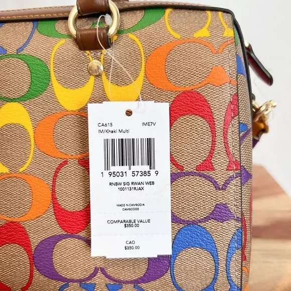 NWT Coach Rowan Satchel In Rainbow Signature Canvas - Picture 6 of 8